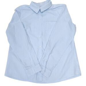 Croft & Barrow Women's Blue and White Striped Cotton Button Blouse Size Medium